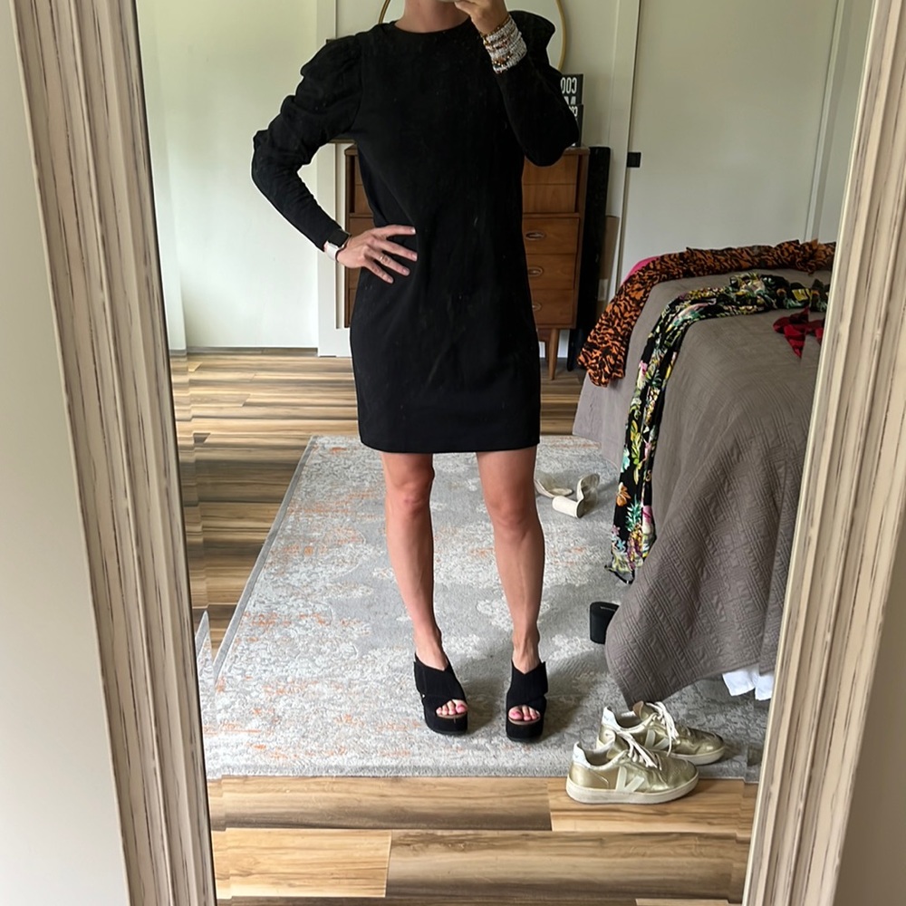 Aware by Vero Moda Little Black Cotton Dress Pouf Long Sleeves Size XS NWT